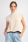 Scallop Hem Mock Neck