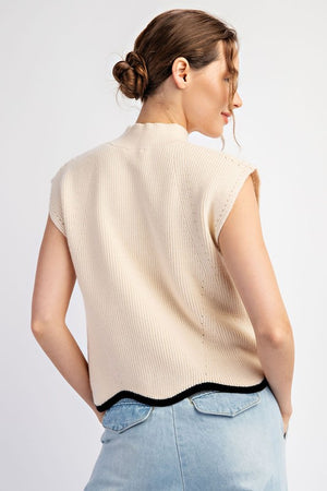 Scallop Hem Mock Neck