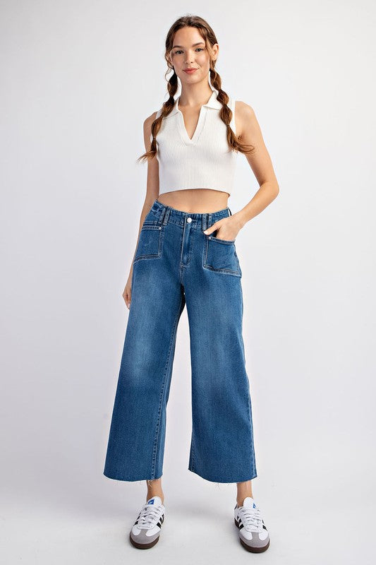 Cropped Wide Leg Jean w/ Pocket Detail