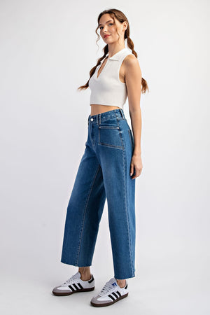 Cropped Wide Leg Jean w/ Pocket Detail