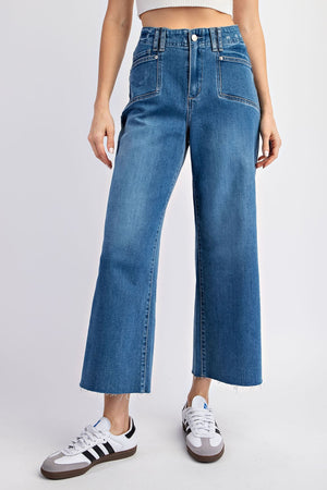 Cropped Wide Leg Jean w/ Pocket Detail