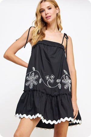 Embroidered poplin mini dress