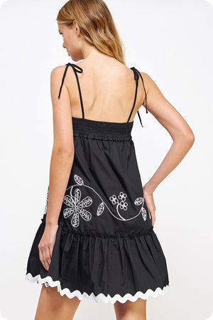 Embroidered poplin mini dress