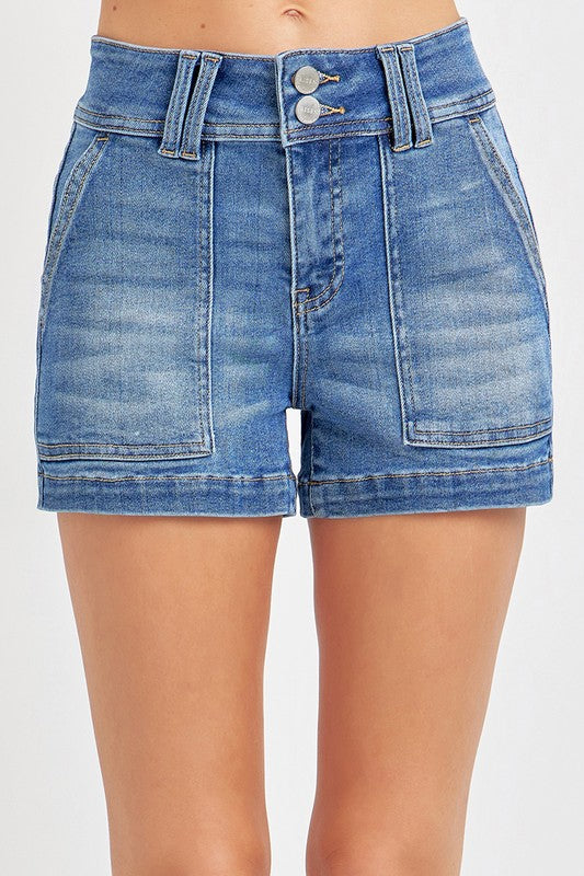 Risen Double Button Denim Shorts