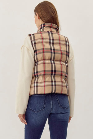 Plaid puffer vest