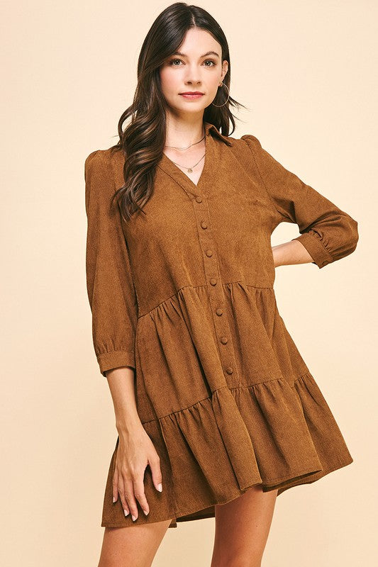 Camel button down dress