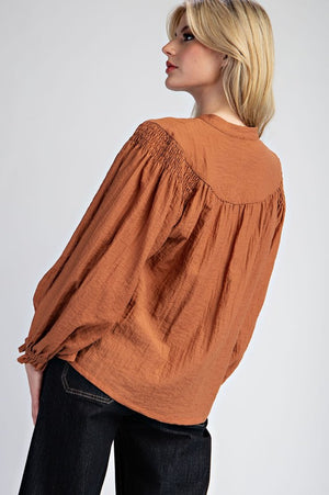 Crinkle Notched Long Sleeve