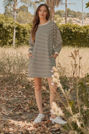 Green Stripe 3/4 sleeve dress