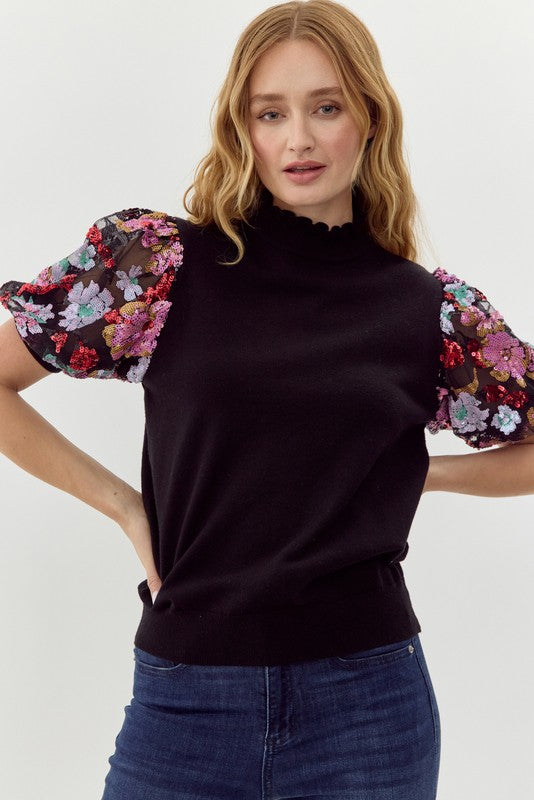 Sequin sleeve holiday top