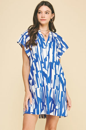 Cap Sleeve Blue Abstract Mini Dress