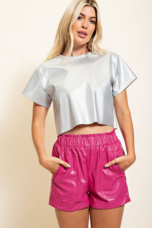 Pink Faux Leather Shorts