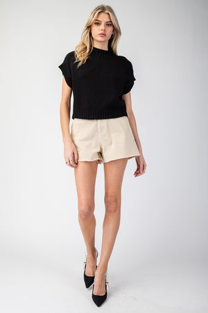 Solid Crop Short Sleeve Sweater