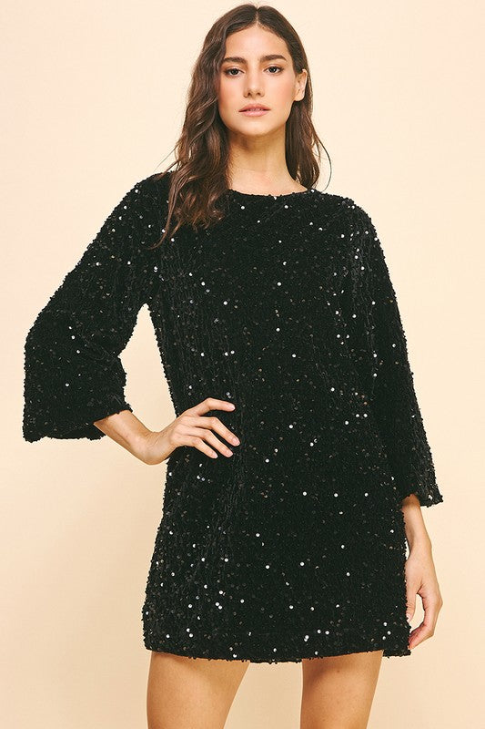 velvet sequin mini dress boohoo Women's Plus Velvet Sequin Blouson Mini Dress in Black