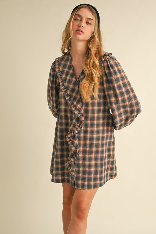 Plaid Ruffle Front Dress