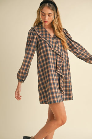 Plaid Ruffle Front Dress