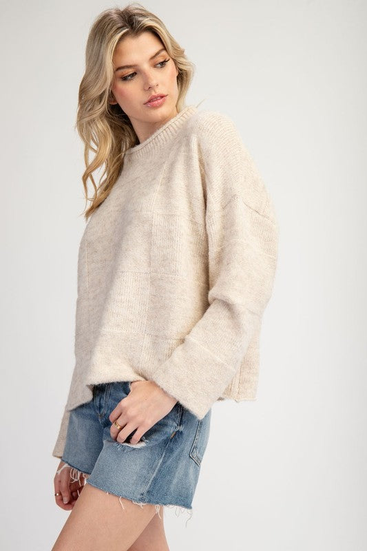 Check neutral mock neck sweater