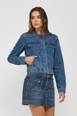 HIdden no collar Jean Jacket