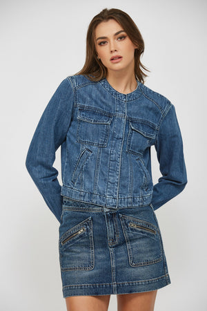 HIdden no collar Jean Jacket