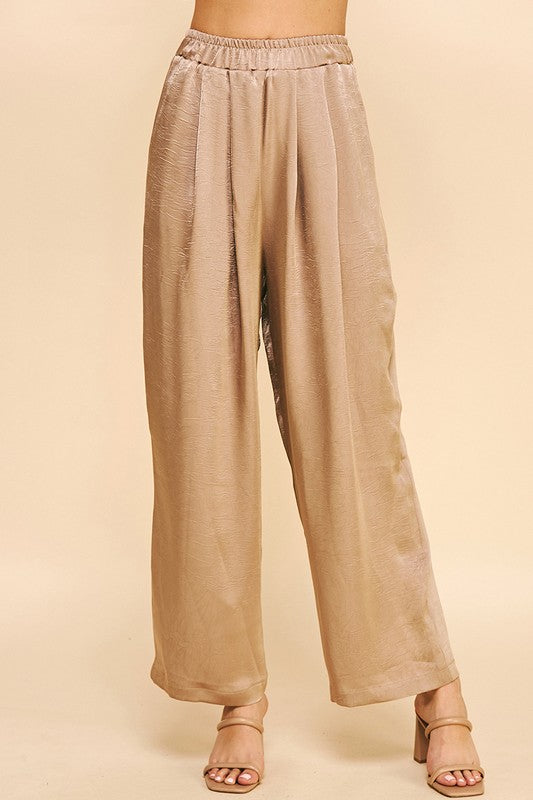 High Waist Taupe Satin Pants