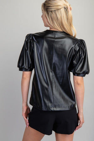 Classic Faux Leather Split neck top