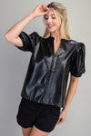 Classic Faux Leather Split neck top