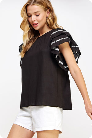 Double ruffle linen blouse