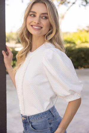 Contrast ruffle top White