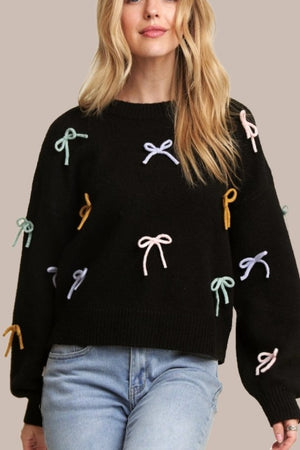 Black multicolor bow detail sweater