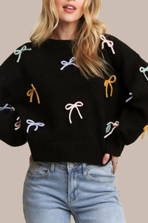 Black multicolor bow detail sweater