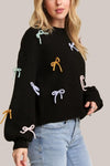 Black multicolor bow detail sweater