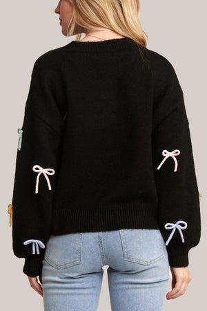 Black multicolor bow detail sweater