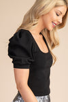 Black puff sleeve knit top