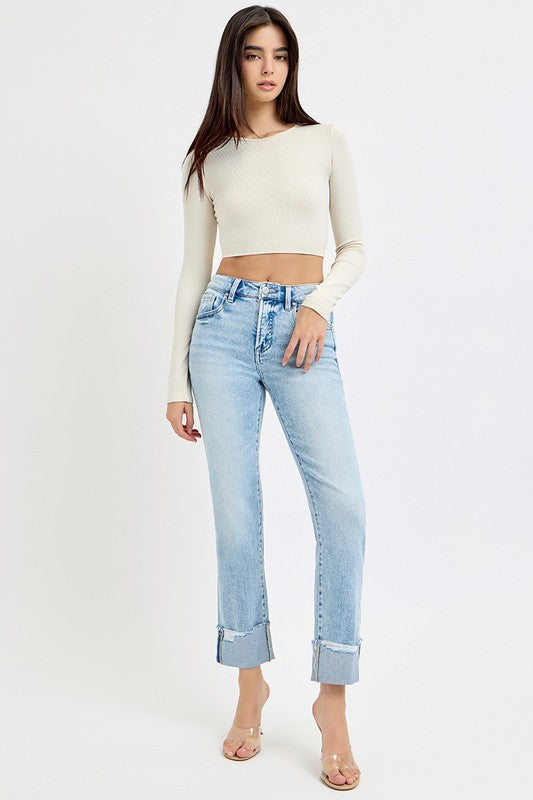 Risen Tummy Control cuff jeans