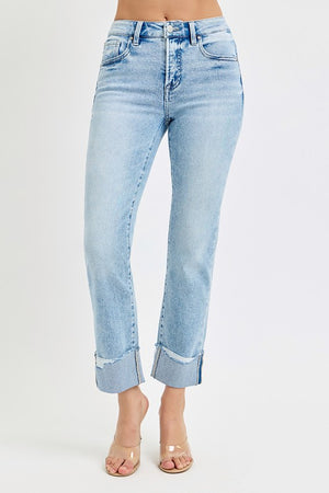 Risen Tummy Control cuff jeans