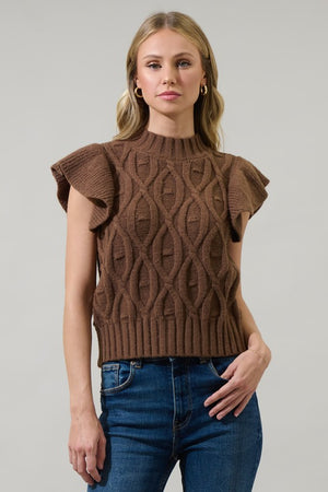 Flutter Sleeve Cable knit sweater