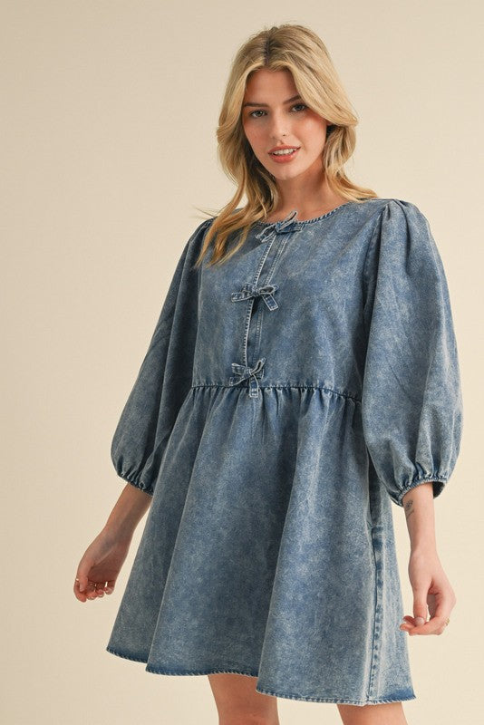 Bow tie front Denim Dress