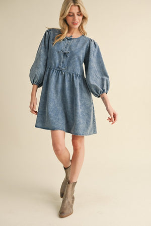 Bow tie front Denim Dress