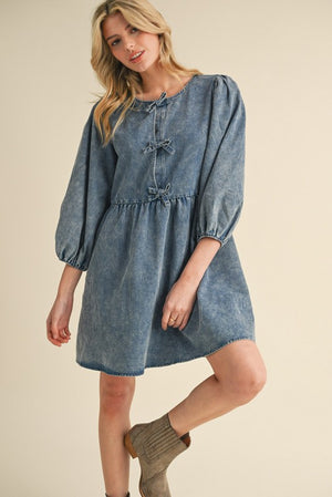 Bow tie front Denim Dress