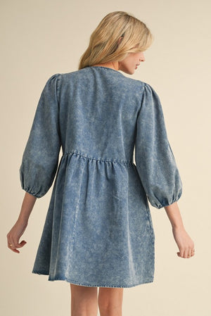 Bow tie front Denim Dress