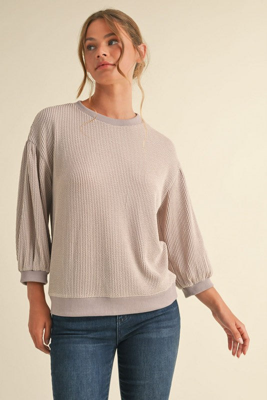 Textured 3/4 sleeve Top