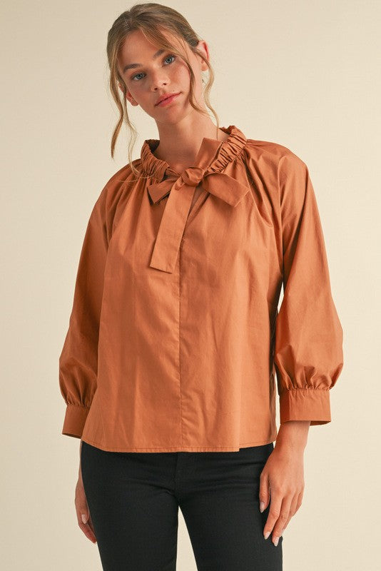 Poplin front tie blouse