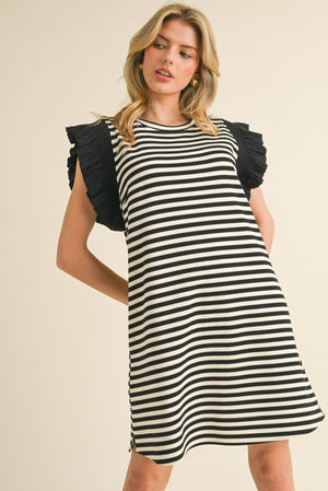 Bailey Stripe Print Flutter Sleeve Dress