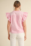 Solid Ruffle Shoulder Blouse