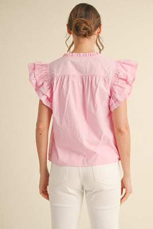Solid Ruffle Shoulder Blouse