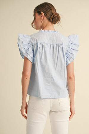 Solid Ruffle Shoulder Blouse