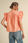 Solid Ruffle Shoulder Blouse