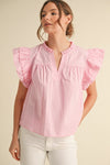 Solid Ruffle Shoulder Blouse