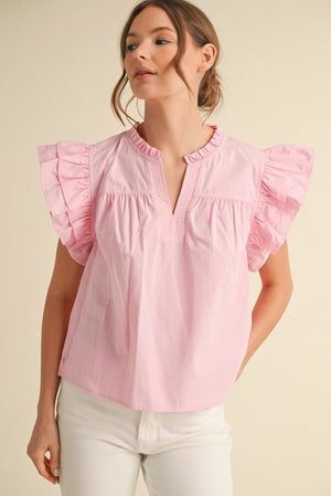 Solid Ruffle Shoulder Blouse