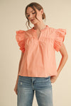 Solid Ruffle Shoulder Blouse