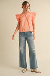 Solid Ruffle Shoulder Blouse